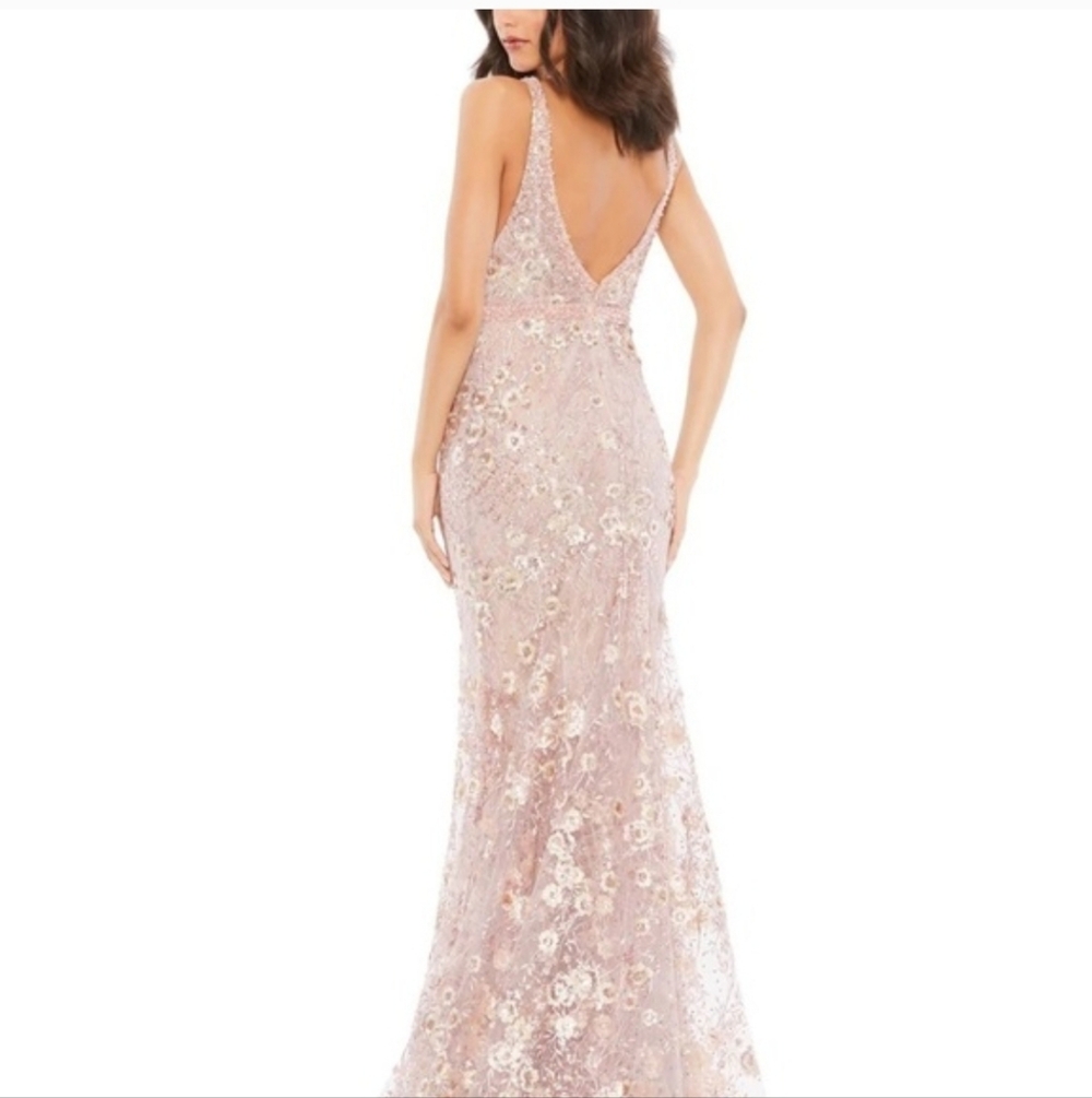 Mac Duggal 67481 Pink Floral Embellished Sleeveless Plunge Neck Gown NWT Size 4 - Picture 4 of 15